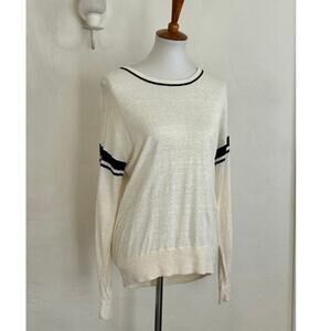 Madewell Linen Off White and Black Relaxed Knit Top Medium